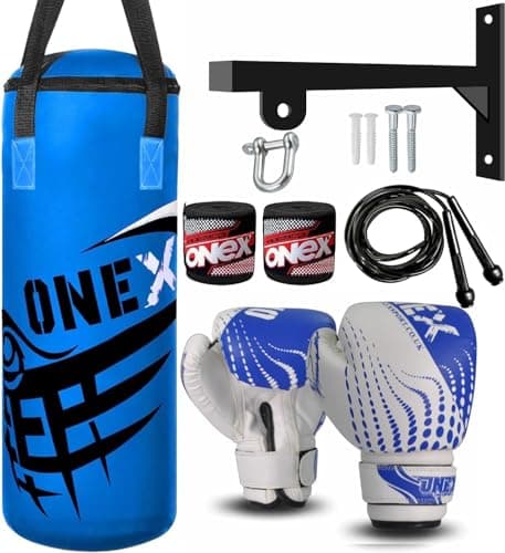 Image of Boxing Punch Bag Heavy Target Pucnhing Training Bag Kickboxing Muay Thai Wall Bracket Chain Filled Set 1pair Kids Punching Gloves MMA Muay Thai Martial Arts 2FT Kids Boxing Gift Set (Blue)