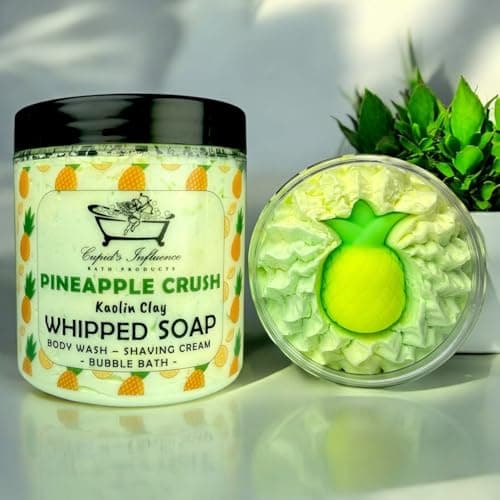Image of CUPID'S INFLUENCE BATH PRODUCTS PINEAPPLE CRUSH Kaolin Clay 180gr Whipped Soap/Body Wash/Shaving Cream/Bubble Bath/Shower Cream/Shower Fluff, Multicoloured
