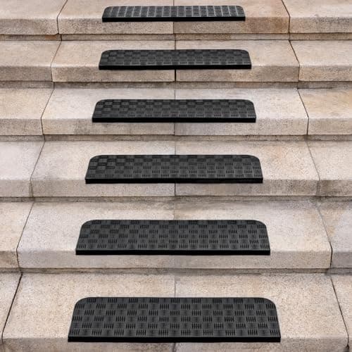 Image of Spurtar Rubber Non-Slip Mat Anti-Slip Stair Treads, Stair Nosing Indoor Stair Treads Outdoor Anti-Slip Mats, 65 x 25 cm, Pack of 6