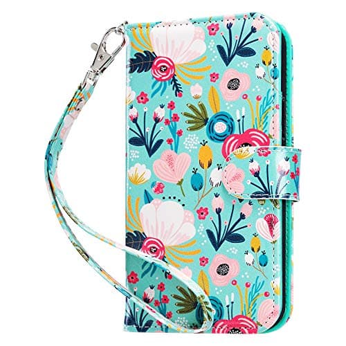Image of ULAK for iPhone 12/12 Pro Case Wallet, Flip Case with Card Holder PU Leather + TPU Bumper Stand Cover Kickstand Full Protective Phone Case for iPhone 12/iPhone 12 Pro 6.1 inch - Mint Flower