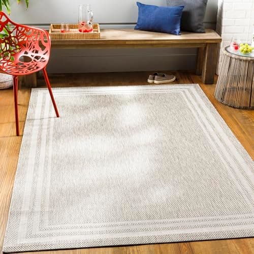 Image of Livabliss Akriti Geometric Indoor Outdoor Carpet 160x230 cm, Large Boho Pattern for Patio, Deck & Garden, UV Resistant Weather & Stain Durable, Easy Care Floor Carpet, Grey Beige Taupe