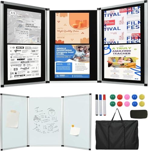 Image of Nisorpa Magnetic Exhibition Panel Display Kit,Trifold Double Sided Trade Show Presentation Board with Writing Tools&Bag 3 Panel Poster Board Art Display Panels for Schools,Exhibitions,Healthcare.