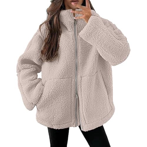 Image of Vhersily 2025 Regal Women's Fleece Winter Warm with Zipper Short Bedroom Jacket without Hood Jackets Solid Color Plush Coat Comfortable Sherpa Fleece Jacket, White C, S