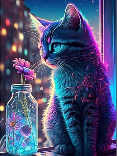 Image of XUIIOSOOKP 5D Diamond Art Painting Kits for Adults, cat Diamond Art Kits Adults, Crystal Art Kits for Adult, DIY Cross Stitch Arts Crafts Pictures Embroidery Kit for Beginner Home Wall Decor 30x40cm