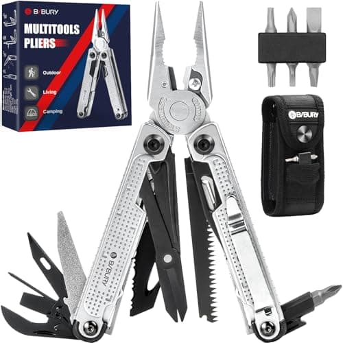 Image of BIBURY Multitools, Multi Tool Foldable Pliers with Upgraded Scissors and Strap Cutter, Stainless Steel Multitools with Nylon Pouch, Ideal for Camping, Outdoor, Repairing - Gift for Dad Men - Black