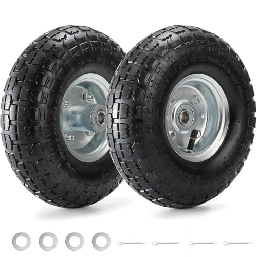 Image of Yarlung 2 Pack 25cm Pneumatic Air Filled Tires on Wheels for Hand Truck, 4.10/3.50-4" Heavy-Duty Replacement Wheels Tires for All Purpose Utility Cart, Garden Cart, 2.25"Offset Hub, 5/8"Bearings
