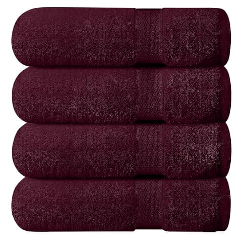 Image of Opulent Dreams 100% Egyptian Cotton Towel Sets – Soft, Absorbent, Quick-Dry – Includes Bath Sheets, Bath Towels, Hand Towels, Flannels – Luxuriously Easy to Wash (Maroon, Bath Towel (Pack of 4))