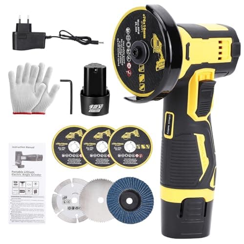 Image of VISLONE Mini Angle Grinder Kit,19500RMP Cordless Angle Grinding Tool with 2x2000mAh Batteries and 6PCS Discs,Brushless Power Grinder for Brick Wood Steel Stone