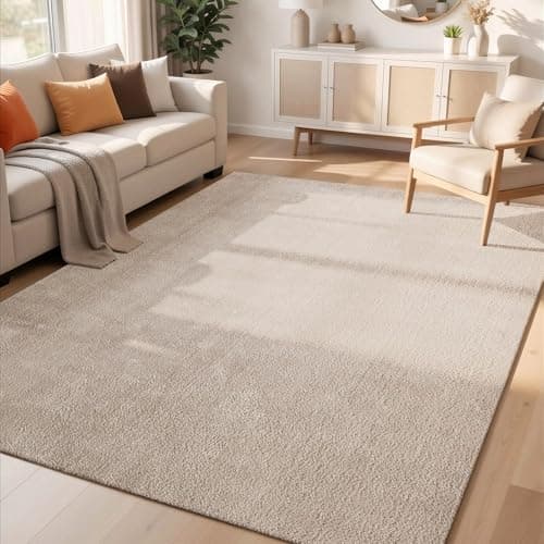 Image of Rugs by Desire Comfy Washable Modern Living Room Rug Polyester Plain Indoor Area Rug with Low Pile - Anti-Slip Felt Backing SuperSoft Carpet Bedroom-Hallway, Dark Beige, 200x280 cm