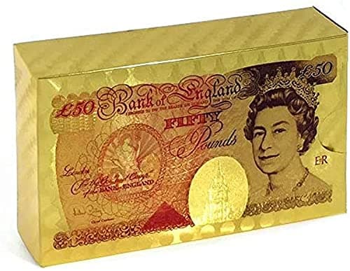 Image of 50 Pound Gold Foil Playing Cards Set, 24k Gold Plated Waterproof Poker Cards - Classic Game, Gifts for Family Party Game/Card Players/Magicians (British Pound with Wooden Box)