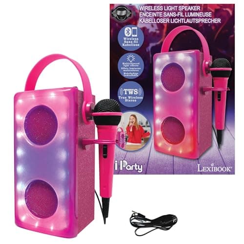 Image of LEXIBOOK, iParty, Wireless Bluetooth® speaker with microphone, Multicoloured light effects, SD/TF card port, Rechargeable battery, Pink, BTP185PKZ