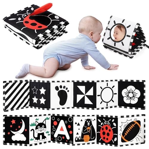 Image of URMYWO Baby Toys 0-6 Months, Black and White Sensory Toys Brain Development, Tummy Time Toys, Soft Baby Book, Baby Essentials for Newborn 0-6-12 Months Montessori Toy Gifts
