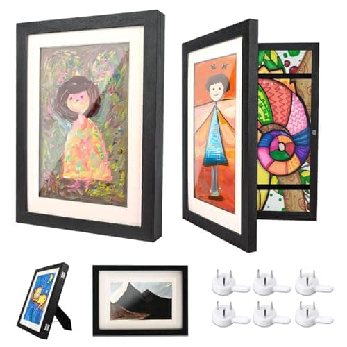 Image of Ciscle Kids Art Frames, 2 Pack A4 Fillable Front Opening Photo Frames, Display Frames for Kids Artwork for 150 Pictures, Ideal for Children's Drawings, Kids Art Projects, School, Home or Office(Black)