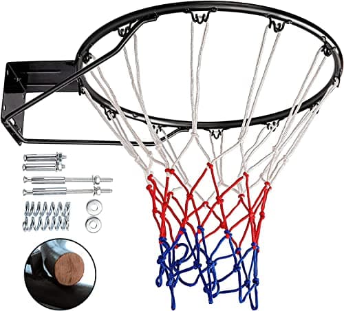 Image of Dripex Basketball Rim 18'' (45cm) Full size Replacement Outdoor Wall Door Mounted with All Weather Net Solid Steel 18 Inch (Black)