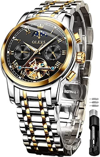 Image of OLEVS Men's Watches Automatic Mechanical Stainless Steel Moon Phase Waterproof Date Luminous Tourbillon Wrist Watch for Man