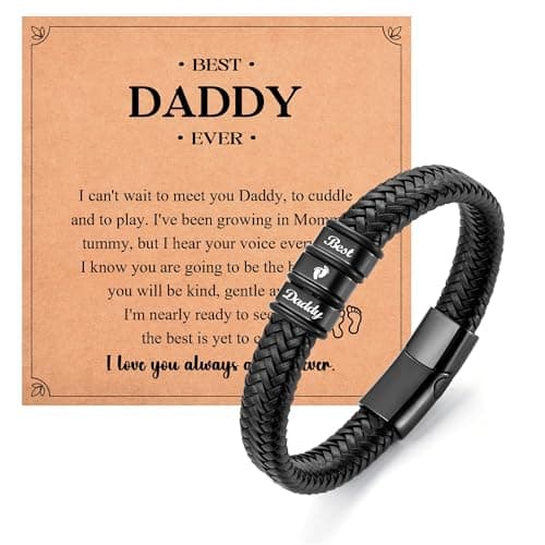 Image of Shuxin Daddy Father Day Gifts from Bump Daughter Son Baby, Best Daddy Birthday Gifts, Personalised Leather Bracelet Presents for First Fathers Day, Mens Jewellery Presents for Christmas