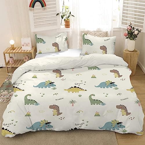 Image of MUSOLEI Dinosaur Duvet Cover Set Kids Boys Girls Cartoon Animal Bedding Set, Ultra Soft Reversible 3 Piece Quilt Covers with 2 Pillowcases, Double Size