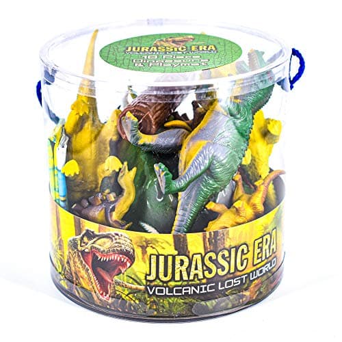 Image of KandyToys 18 Piece Dinosaurs Play Set in Tub | Prehistoric Playset with Toy Dinosaurs and Play Mat | Kids Toys