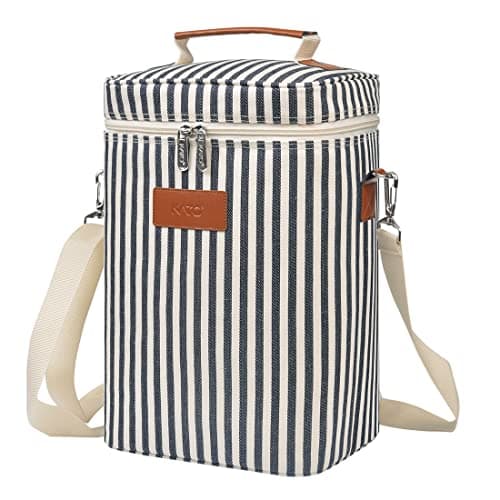 Image of Kato Tirrinia Insulated Wine Cooler Bag - 4 Bottle Travel Padded Wine Carrier Tote Bag for Picnic Beach and Camping, Wine Lover Gift, Striped