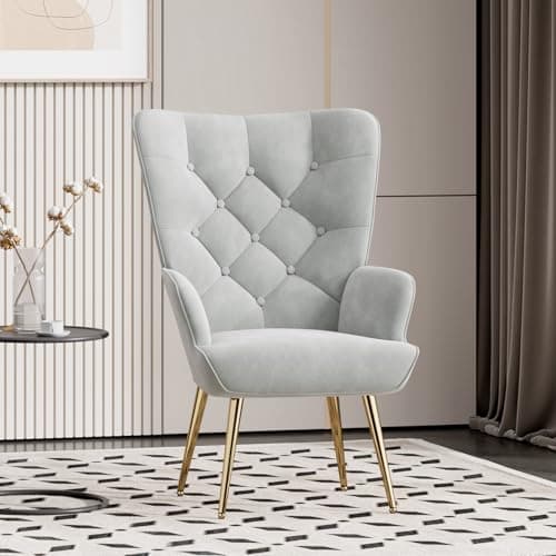 Image of Aivermeil Armchair, Living Room, Single Sofa, Lounge Chair, Modern Recliner Chair with Gold Metal Feet, Velvet, for Living Room, Bedroom, up to 150 kg, Grey