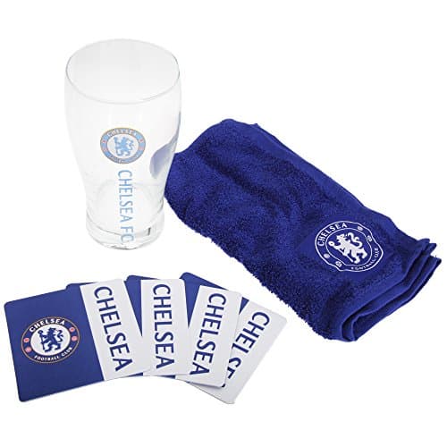 Image of Chelsea FC Official Wordmark Mini Football Bar Set (Pint Glass, Towel & Beer Mats) (One Size) (Blue/White)