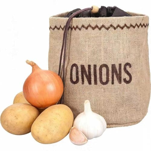 Image of Natural Elements Onion & Potato Storage Bag- Blackout Lining for Onion, Potato, Garlic, Prevents Sprouting, Natural Hessian, Kitchen Organiser, 2-3kg Capacity