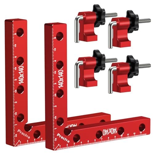 Image of Preciva 90 Degree Right Angle Positioning Square Clamp, Aluminum Alloy Right Angle Clamp,Professional Woodworking Tools Woodworking Block for Picture Frames Cabinet Drawers - 2 Sets （14cm/5.5"） Red