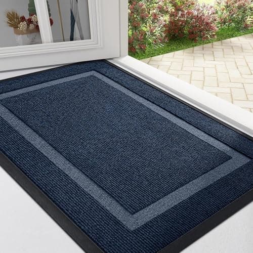 Image of Homaxy Door Mat, Rubber Backed Non Slip Door Matts Indoor, Dirt Trapper Absorbent Mats, Washable Front Doormat Outdoor, Heavy Duty Floor Mat for Entrance, Kitchen and Garden, 43 x 76 cm, Navy Blue