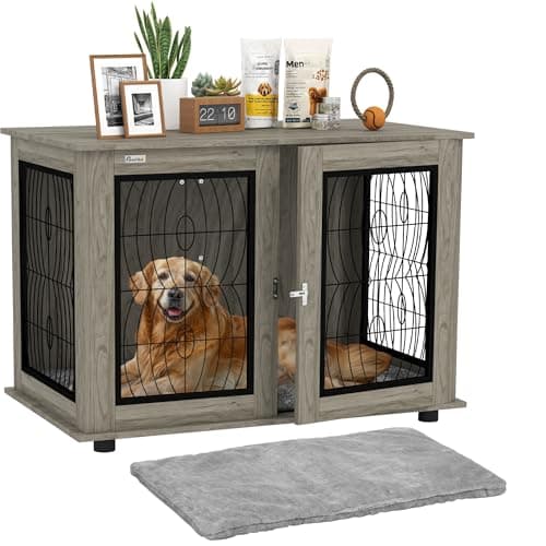 Image of PawHut Dog Crate Furniture, Dog Cage with Soft Washable Cushion, Furniture-Style Pet Kennel Indoor House End Side Table for Small Medium Large XL Breeds, 118 x 75 x 82 cm, Grey
