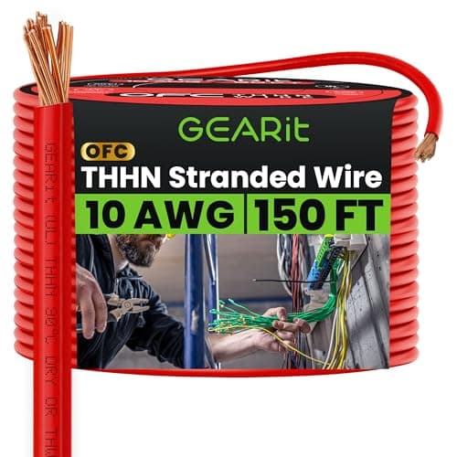 Image of GEARit Stranded THHN Wire (10 Gauge, 150 Feet) 100% OFC Electrical Building Wire, Rated for Up to 600 Volts, Single Conductor, Nylon Jacket, UL Listed/RoHs Compliant - Red, 150ft