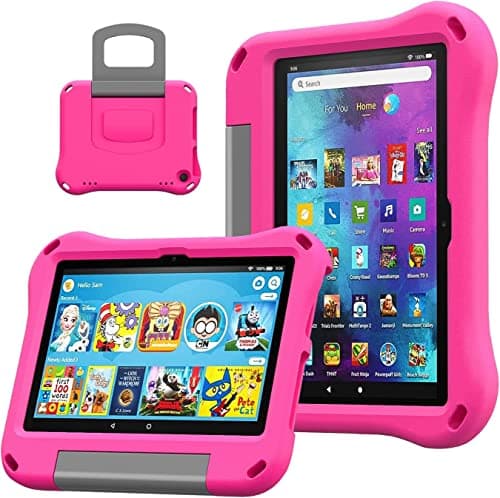 Image of Fire HD 8 Tablet Case for Kids, Amazon Kindle Fire HD 8 & 8 Plus Tablet Case(2024/2022/2020 Release,12th/10th Generation) Shock-Proof Protective Back Cover Cases with Foldable Stand Holder,Pink