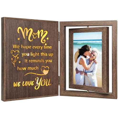 Image of Light Up Mum Photo Frame - Rotating Wooden Picture Frame Holds Two 4x6 Photos, Sentimental Birthday Gifts for Mum