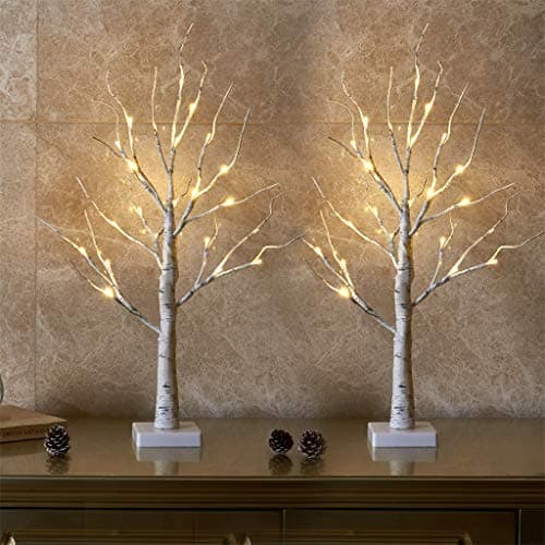 Image of Eambrite Set of 2 Small Birch Twig Tree Lights Photo Display Tree with 24 Warm White LEDs Battery Operated Tabletop Decoration for Xmas Home Party Wedding (60cm/2ft)