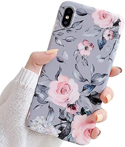 Image of ZTUOK Compatible with iPhone X/XS Case for Girls, Flexible Soft Slim Fit Full-Around Protective Cute Shell Flowers Phone Case Cover with Purple Floral and Gray Leaves Pattern for iPhone X/XS