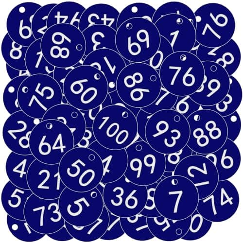 Image of OFFCUP Plastic Number Tags, 100pcs Engraved Numbered Tags, ID Discs for Hotel Mailbox Gym School Office (1-100 Blue)