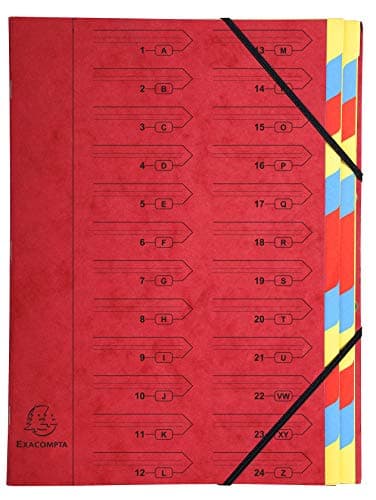Image of Exacompta - Ref 54245E - Stapled Spine Multipart File - 245 x 320mm in Size, Suitable for Storing A4 Documents - 24 Tabbed Sections - Red Cover with Multicoloured Tabs