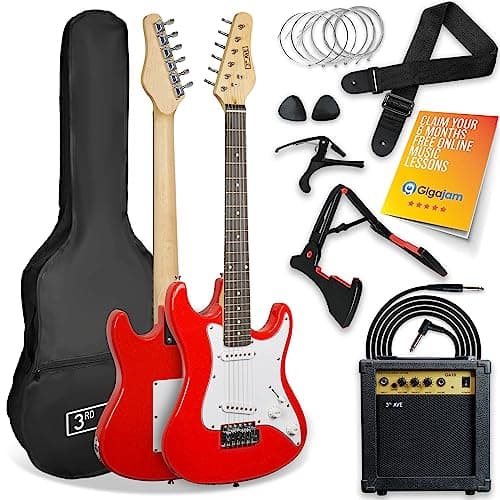 Image of 3rd Avenue XF 3/4 Size Electric Guitar Ultimate Kit with 10W Amp, Cable, Stand, Gig Bag, Strap, Spare Strings, Picks, Capo – Red