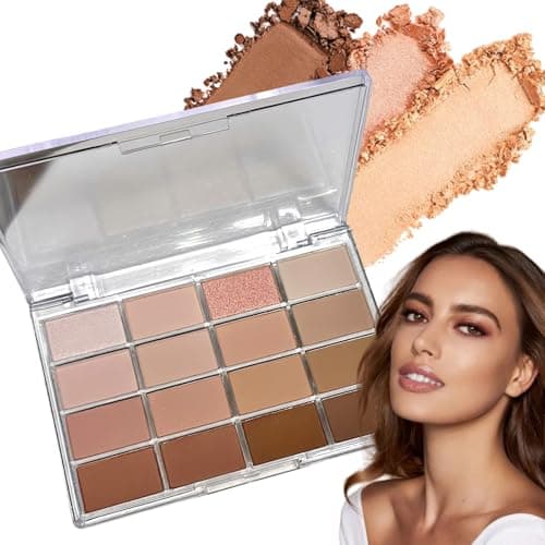 Image of 16 Colours Nude Eyeshadow Palette,Long Lasting Waterproof Shimmer & Matte Eye Shadow Pallets for Women,Highly Pigmented Glitter Eyeshadow & Brown Eyeshadow,Essential Eye Shadows & Eye shadow Primer