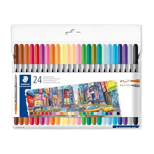 Image of STAEDTLER Colouring Pens - Double-Ended, 0.5-3.0mm Line Width - 24 Assorted Colours - Pack of 24, 3200 C24P