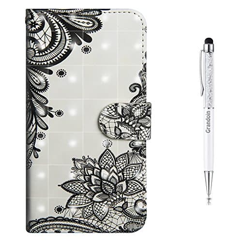 Image of Grandoin Galaxy J7 2017 Case, Premium PU Leather Magnetic Flip Cover with Card Slots Holders [Soft Silicone Inner] Bookstyle Wallet Case For Samsung Galaxy J7 2017 (Black Lace)