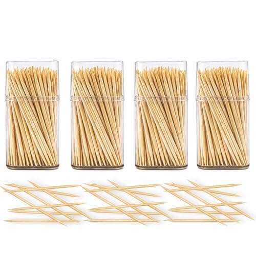 Image of 600 Bamboo Cocktail Sticks - 6cm, 4 Dispensers, Splinter Free Toothpicks in Storage Boxes, Sturdy Double Sided Picks for Dental Tooth Picks, Party Buffet Canapé Appetisers Barbecue, Biodegradable