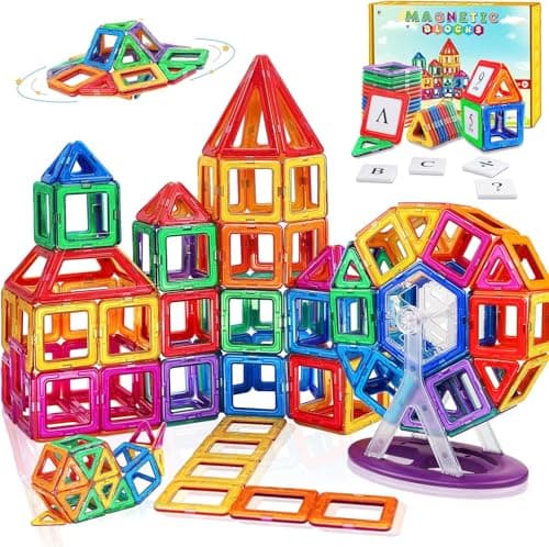 Image of 95PCS Magnetic Tiles Building Blocks Learning Toys Gifts for 3 4 5 6 Year Old Kids Boys Girls Toddler Construction with Ferris Wheel/Number Resources Games Toddlers Age 7 8 9 Christmas Birthday Gifts