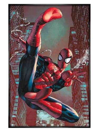 Image of Grindstore Spider-Man Web Sling Maxi Poster - Black Gloss Framed - Framed Poster Print, Wall Decor/Art, Home Gift Idea, For Living Room, Bedroom, Home or Office Display
