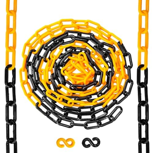 Image of Berry 5 Meter 6MM Plastic Chain - Yellow & Black | Durable Plastic Chain Link with 2 Connector Hooks | Safety Barrier Chain for Construction, Road Safety, Caution Signs, Parking Chains, Crowd Control