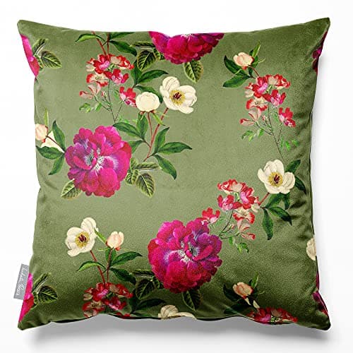 Image of Izabela Peters Cushions With Covers Included, Filled Cushion, Eco-Friendly Velvet Cushions, 45 cm, Floral Glade - Sage, Chair Cushions, Sofa Cushions, Seat Cushions, Large Cushions