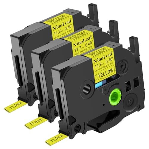 Image of NineLeaf 3 x Compatible for Brother P-touch HSe-631 HSe631 HS-631 HS631 HSe Tape 11.7mm x 1.5m Black on Yellow Heat Shrink Tube for Wires Cables in Ptouch PT-330 350 520 540 580c 1400 1600 Label Maker