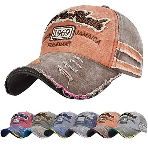 Image of UMIPUBO Baseball Cap Classic Sports Casual Plain Sun Hat Unisex Adjustable Rock Shark Vintage Distressed Cotton Baseball Caps Edge Grinding Do Old Hat (Orange, One Size)