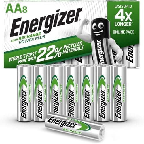 Image of Energizer Recharge Power Plus - Rechargeable AA Batteries (8 Pack) - 2000 mAh NiMH Triple A Battery - 100% Recyclable Plastic Free Packaging