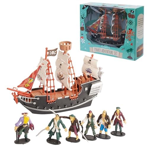 Image of THE TWIDDLERS - Pretend Play Pirate Ship with Model Pirate Figures, Toy for Kids & Enthusiasts - Includes Ship & 6 Pirates
