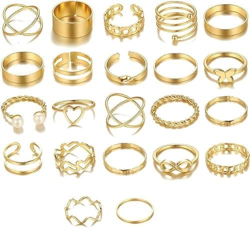 Image of HLMYER 22-Piece Gold Ring Set - Stacking, Knuckle & Finger Rings for Special Occasions